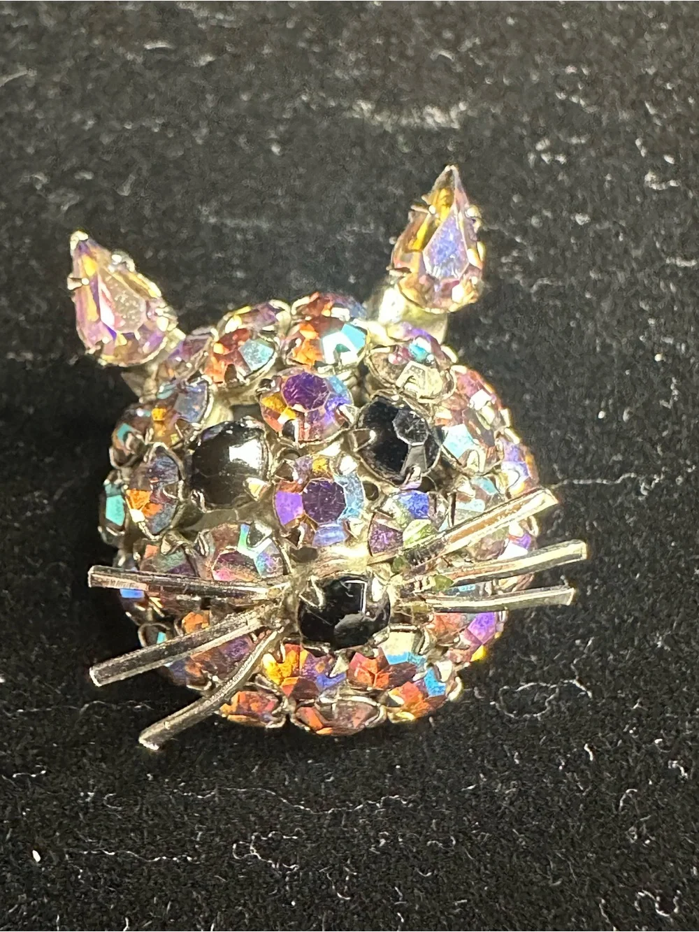 Pristine Vintage Warner Aurora Borealis Rhinestone Cat Brooch Pin 1950s-1971